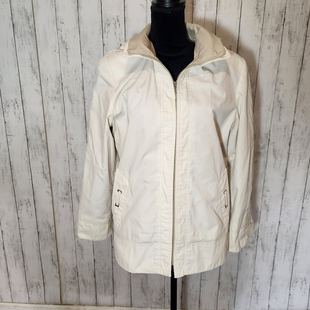 Keren Hart Cream Utility Jacket Full-Length Zipper Size Medium